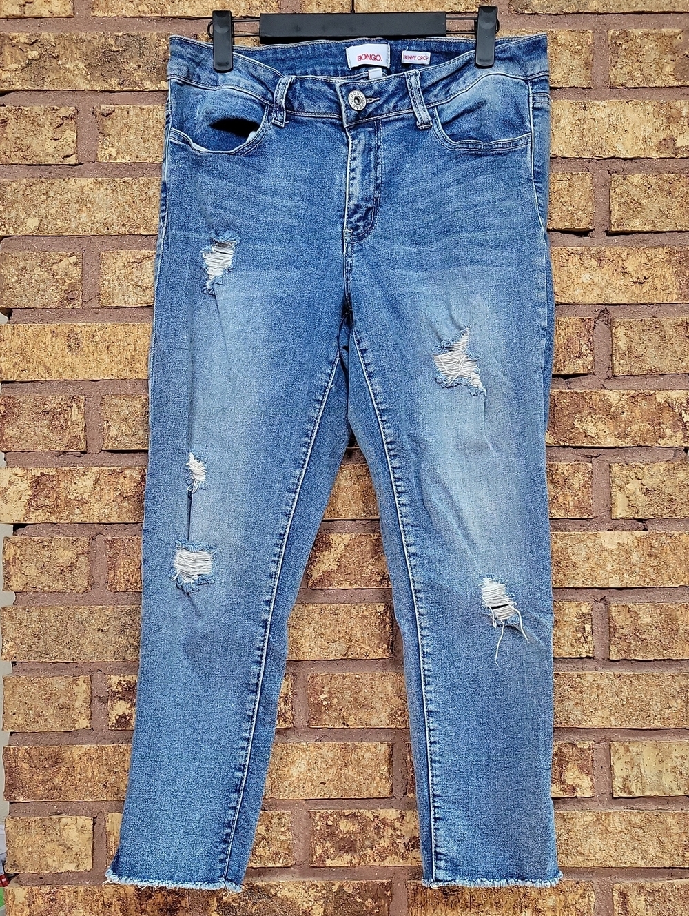 BONGO Skinny Crop Denim Jeans Distressed Cotton Stretch Size 14